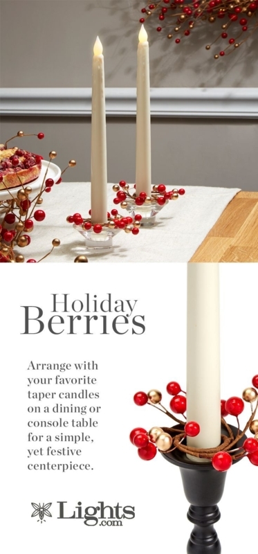 Festive Holiday Berry Taper Candle Rings Set