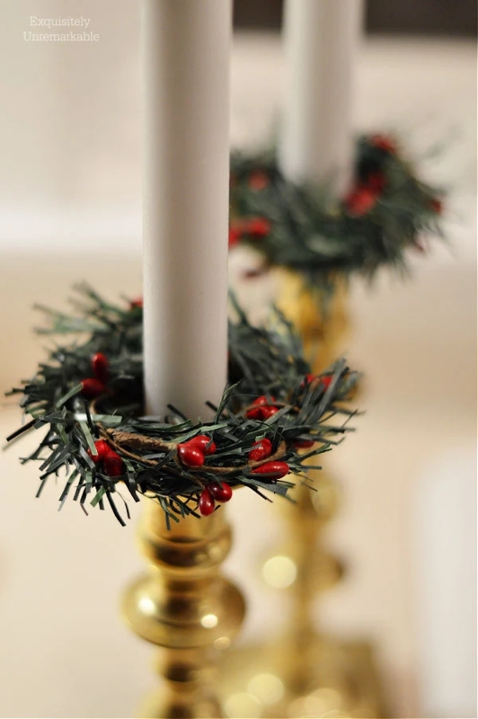 Festive Taper Candle Rings with Holiday Greenery