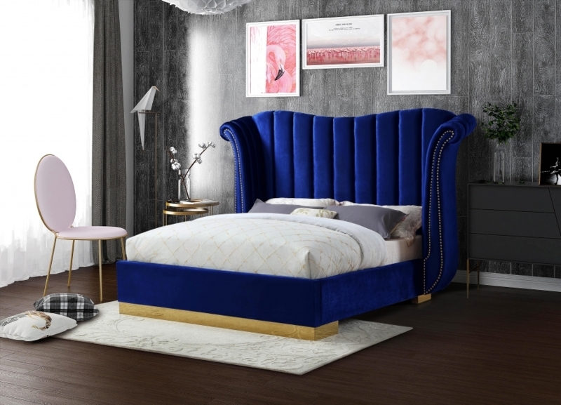Flora Navy Blue Velvet Bed at Futonland