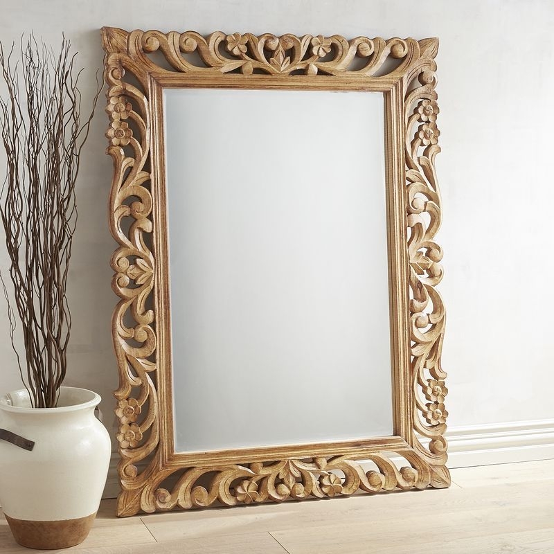 Floral Carved Wooden Frame Mirror for Elegant Interiors