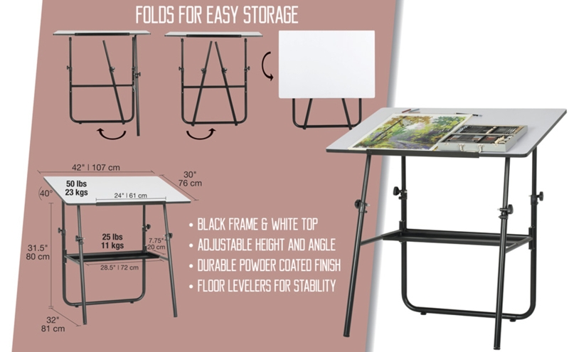 Foldable Adjustable Crafting Station with White Top