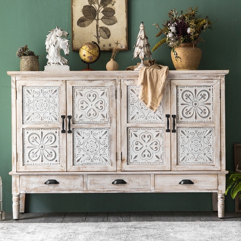 French Country Distressed White Sideboard Buffet
