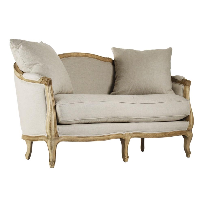 French Country Natural Linen Feather Settee Loveseat