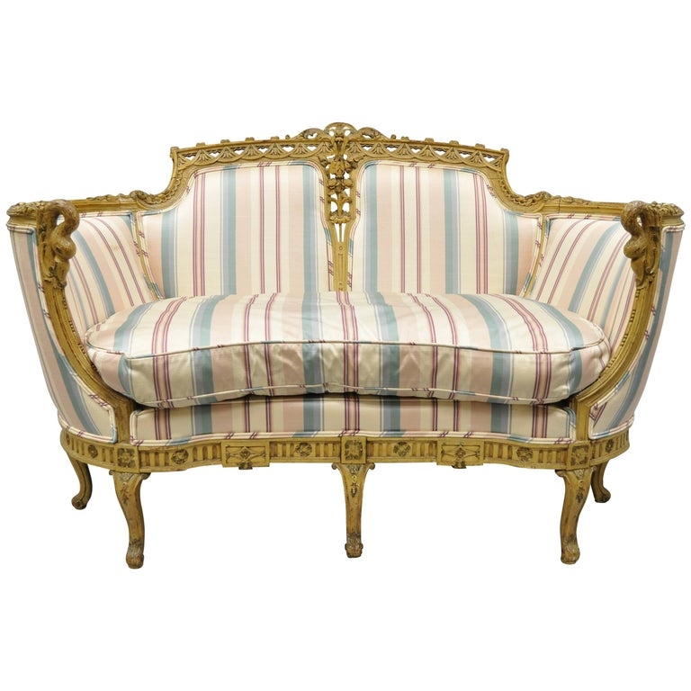 French Regency Style Cream Painted Loveseat Sofa