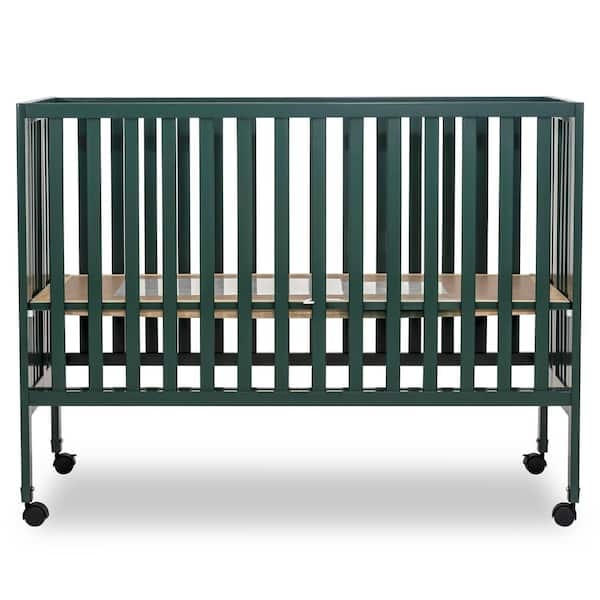 Full-Size Olive Green Folding Baby Crib with Wheels