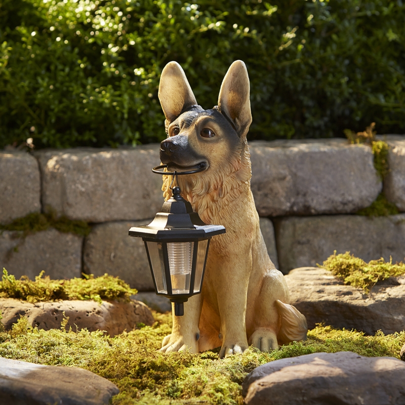 German Shepherd Statue with Solar Lantern *Limited Availability