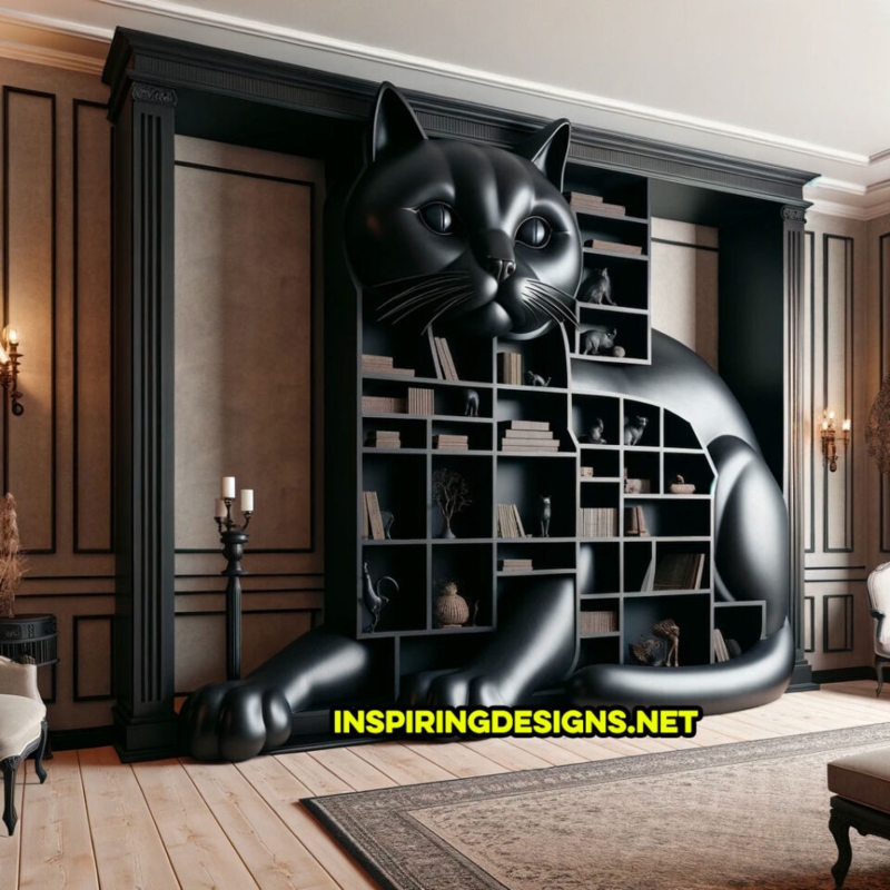 Giant Black Cat Shaped Bookcase for Living Room