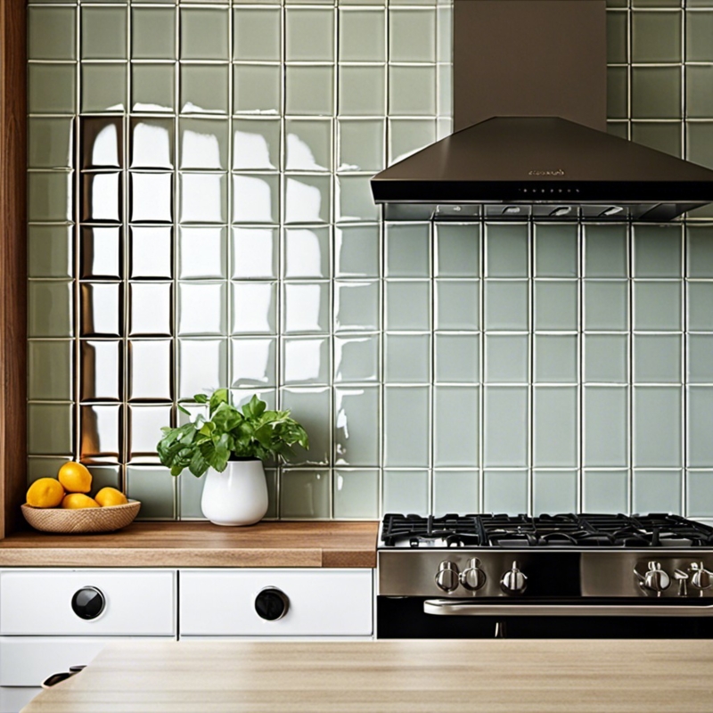 Glossy Square Tiles Kitchen Backsplash Design