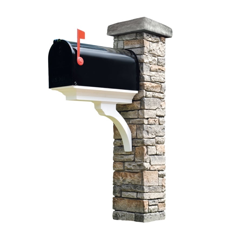 Gray Cast Stone Mailbox Post with Black Mailbox