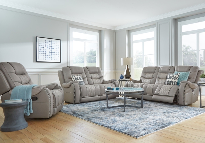 Gray Leather 2-Piece Living Room Set with Recliners