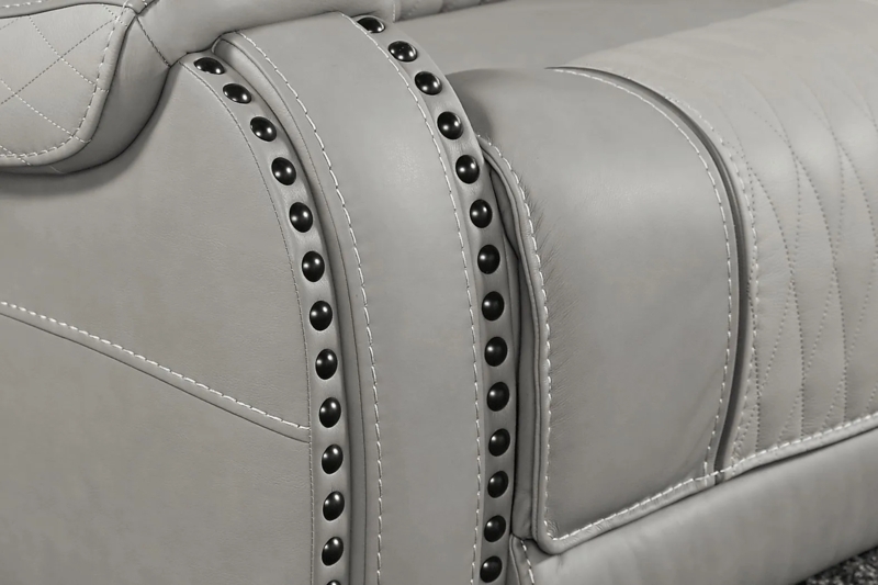 Gray Leather Recliner with Nailhead Trim Detail