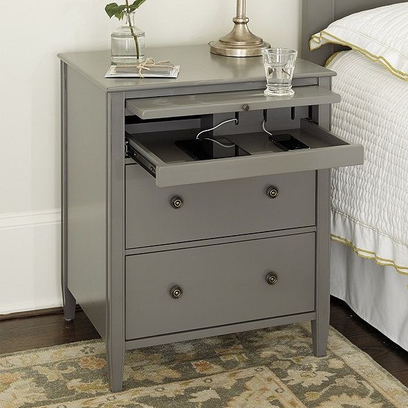 Gray Sidney Side Table with Built-in Charging Station