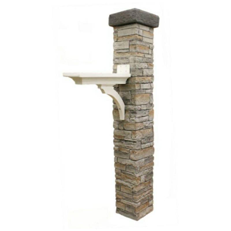 Gray Stacked Stone Mailbox Post with White Brace