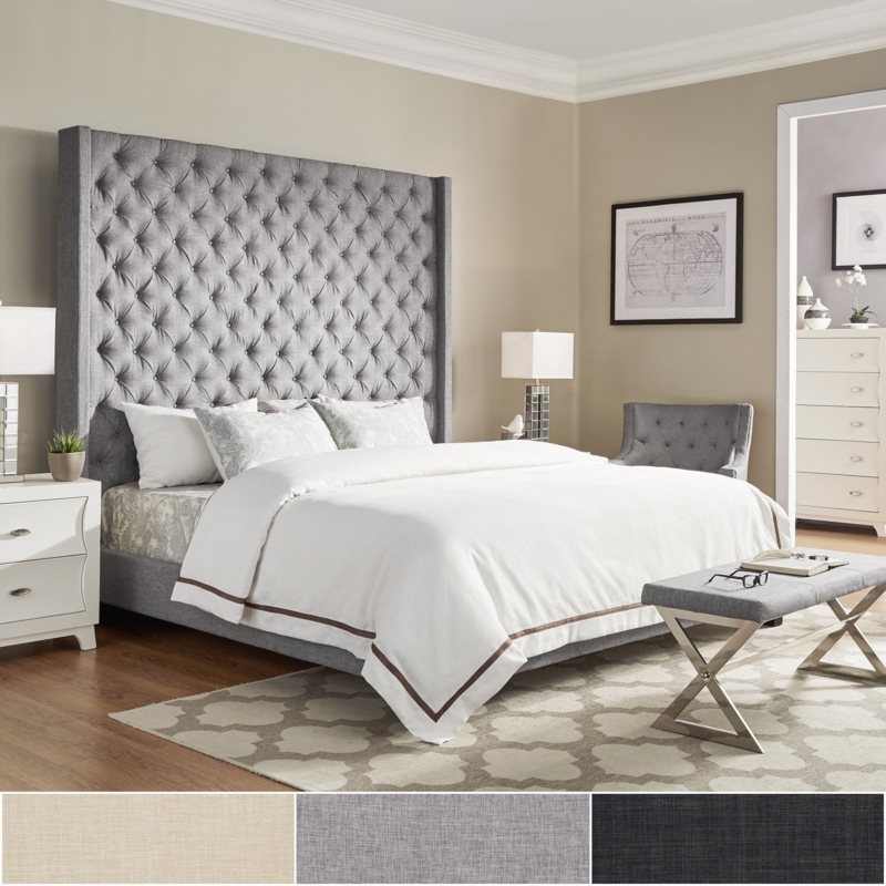 Gray Tufted Wingback Headboard Bed in Modern Bedroom