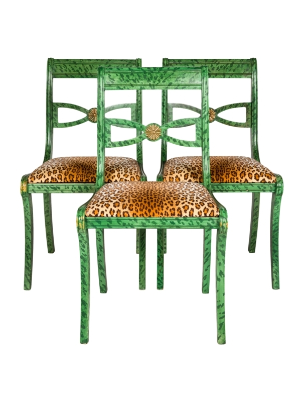Green Leopard Print Dining Chairs Set