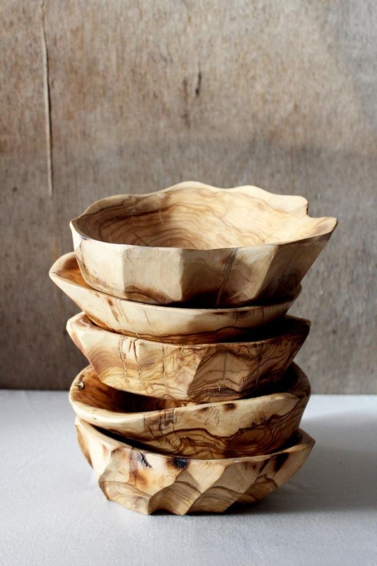 Hand Carved Handmade Wood Bowls Stack
