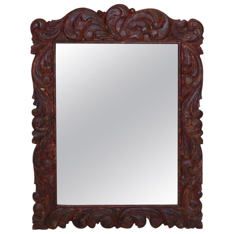 Hand Carved Indian Wood Ornate Wall Mirror