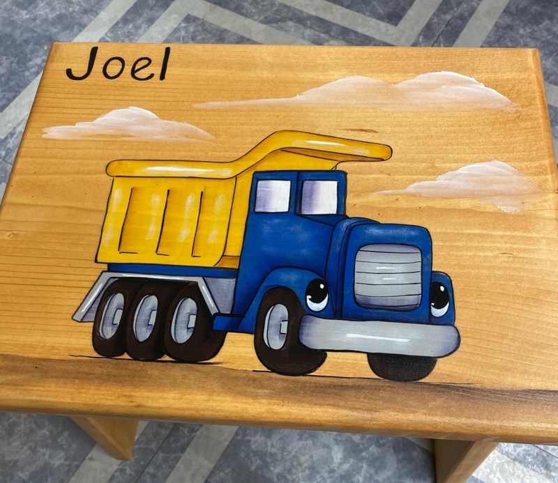 Hand-Painted Kids Dump Truck Step Stool