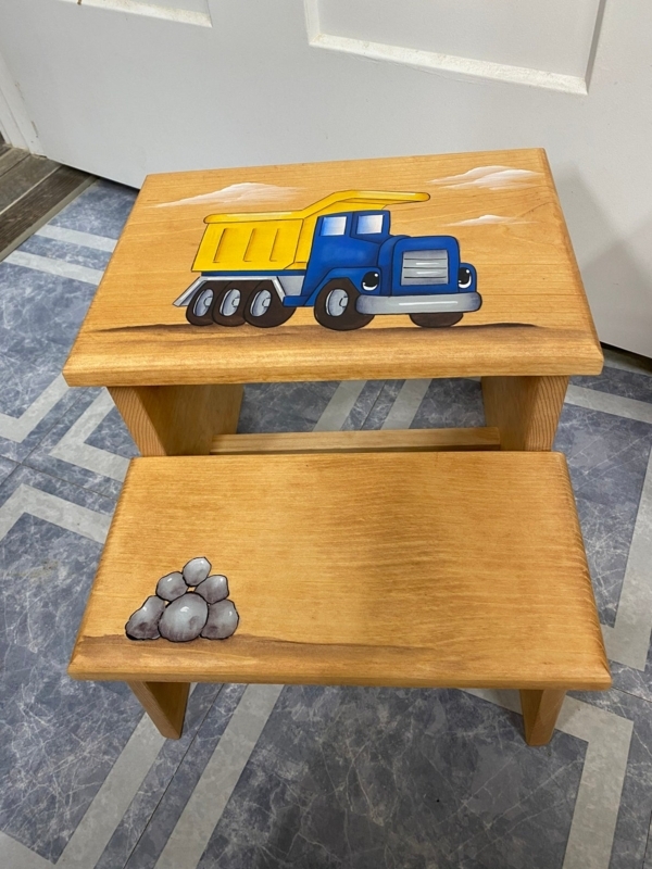 Hand-Painted Wooden Kids Step Stool with Truck Design