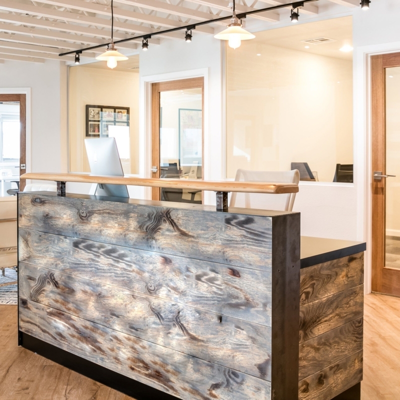 Handcrafted Reclaimed Wood Reception Desk in Office