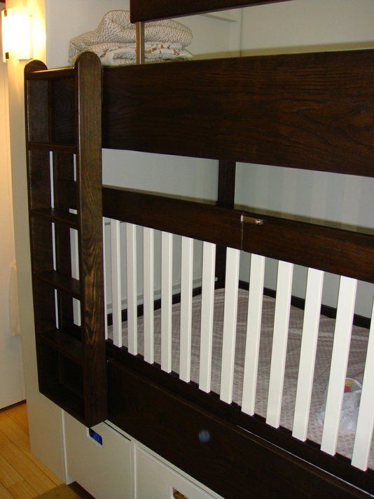 Handcrafted Wooden Bunk Bed Crib with Ladder Design