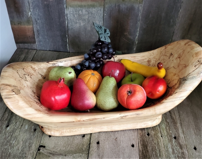 Handmade Rustic Wooden Bowl with Decorative Fruit