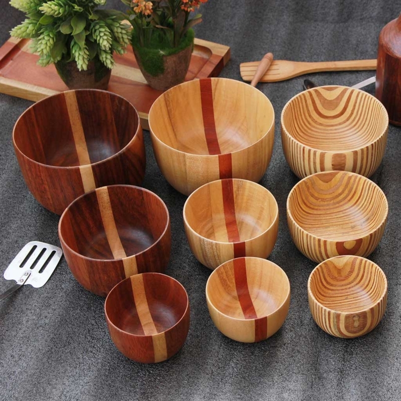 Handmade Wooden Bowls with Unique Grain Patterns