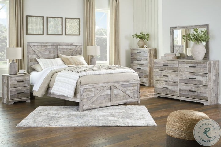 Hodanna Whitewash Crossbuck Panel Rustic Bedroom Set