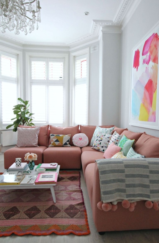 How to style a pink sofa. My coral pink sofa from dfs | Living room ...