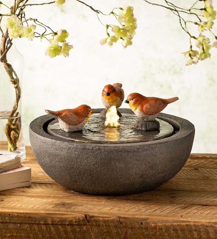 Indoor Birdbath Fountain with Lighted Bird Figurines