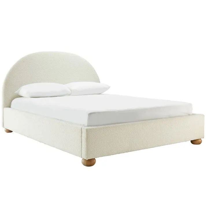 Ivory Arch Boucle Bed Frame with Wooden Legs