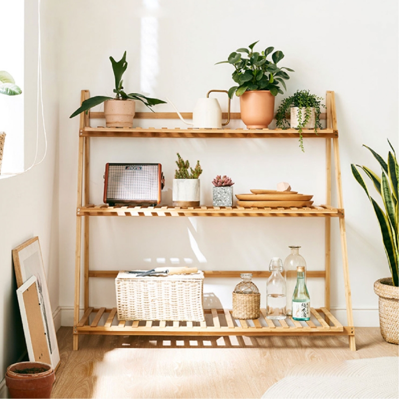 Ivy Foldable Wooden Display Shelf with Plants