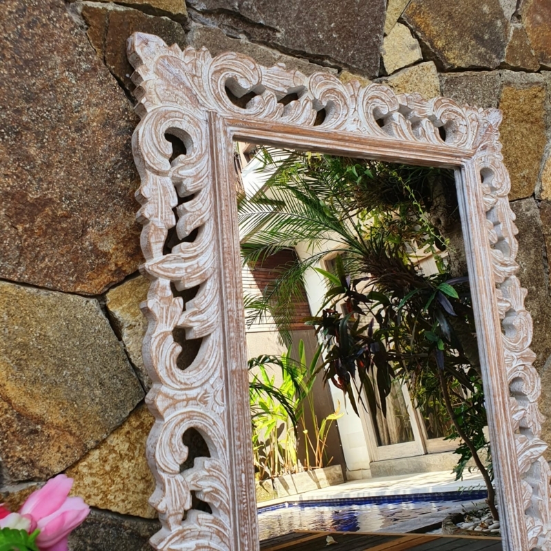 Large Antique Ornate Carved Wooden Mirror  Canggu & Co
