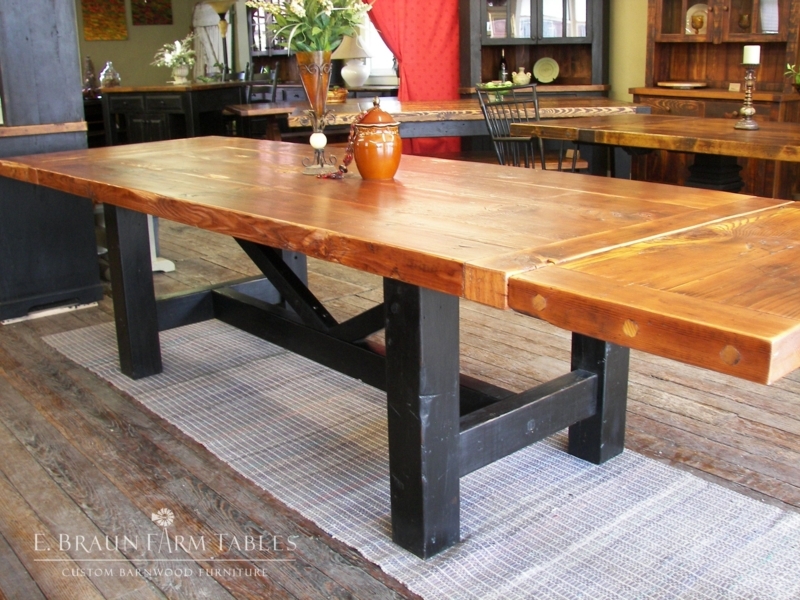 Large Black Base Rustic Farmhouse Dining Table