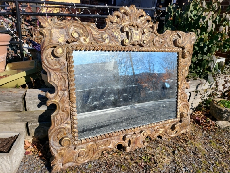Large Hand-Carved Ornate Wood Mirror