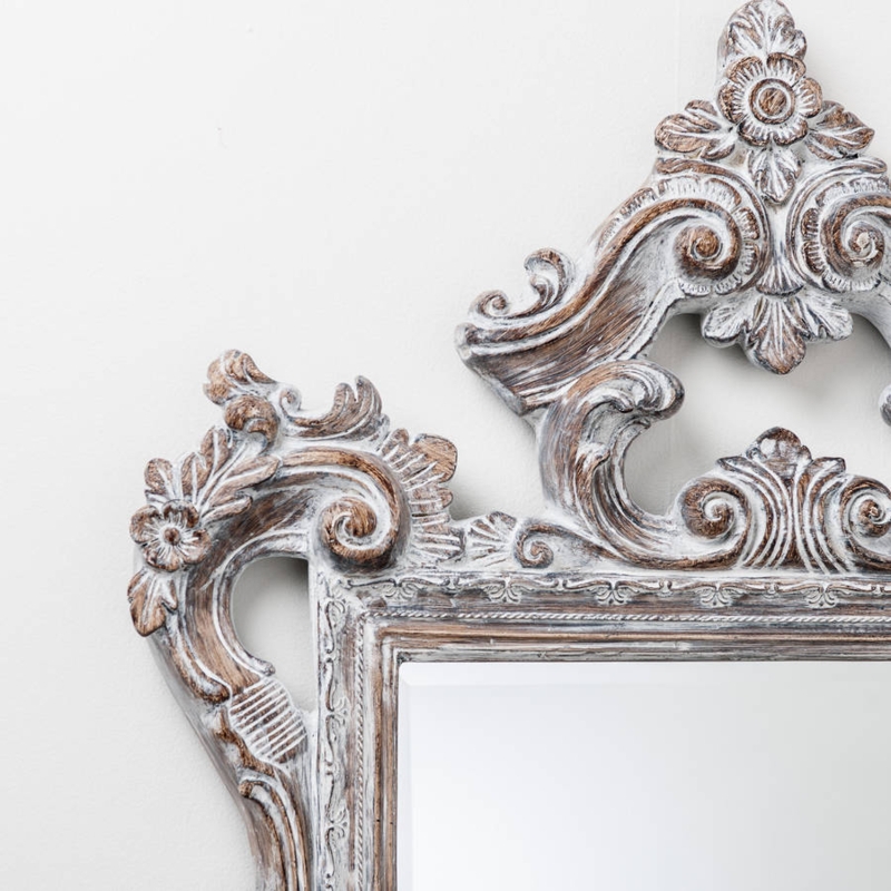 Large White Wash Carved Wood Effect Mirror