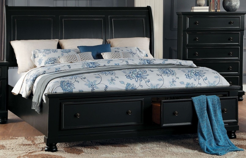 Laurelin Black Queen Sleigh Storage Bed with Drawers