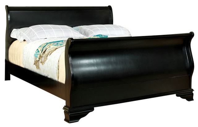 Laurelle Black Wood Sleigh Bed Twin Size