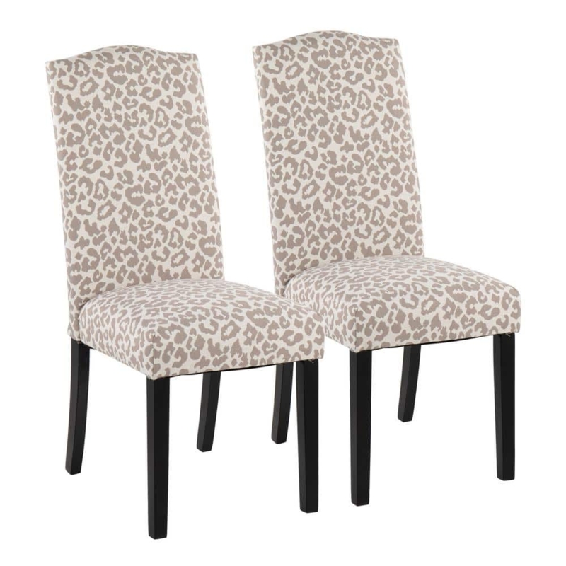 Leopard Print Fabric Dining Chairs with Black Wood Legs