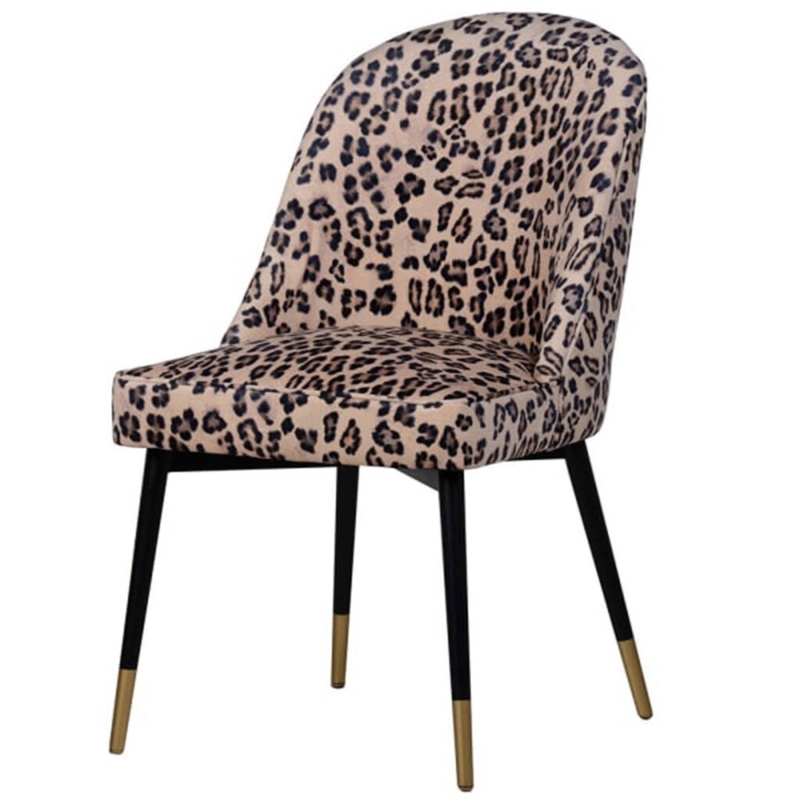 Leopard Print Velvet Dining Chair with Black Legs