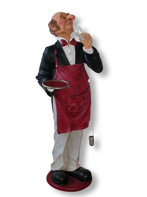 Life-Size Butler Statue with Wine Glass and Tray