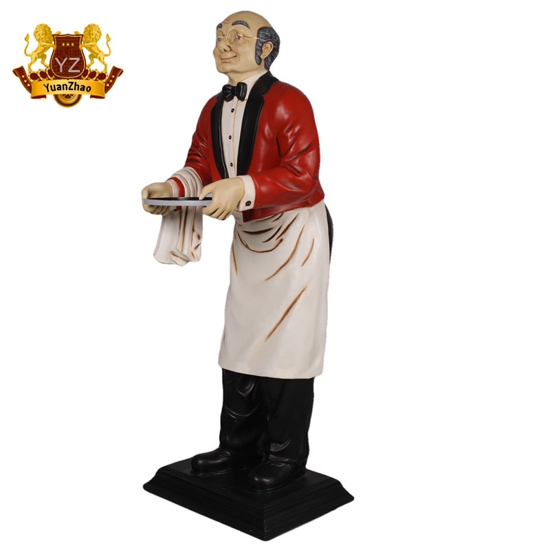 Life-Size Fiberglass Butler Statue with Red Jacket