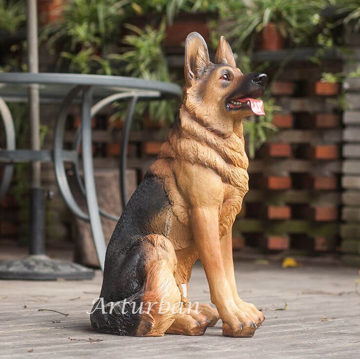 Life-Size Fiberglass German Shepherd Garden Statue
