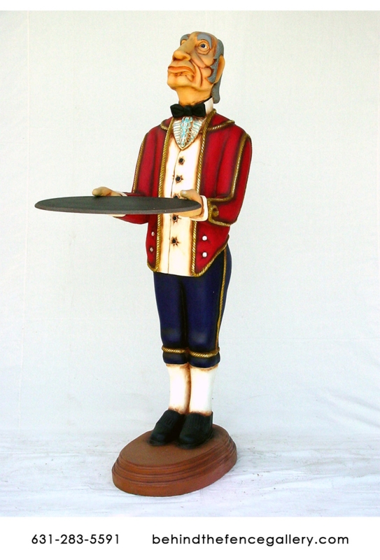 Life Size Royal Butler Statue Holding Serving Tray