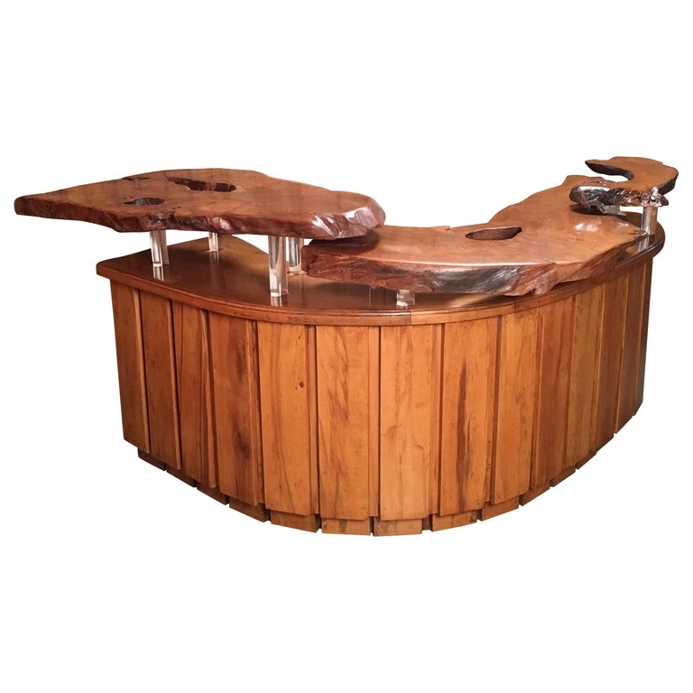Live Edge Burl Wood Curved Bar at 1stDibs
