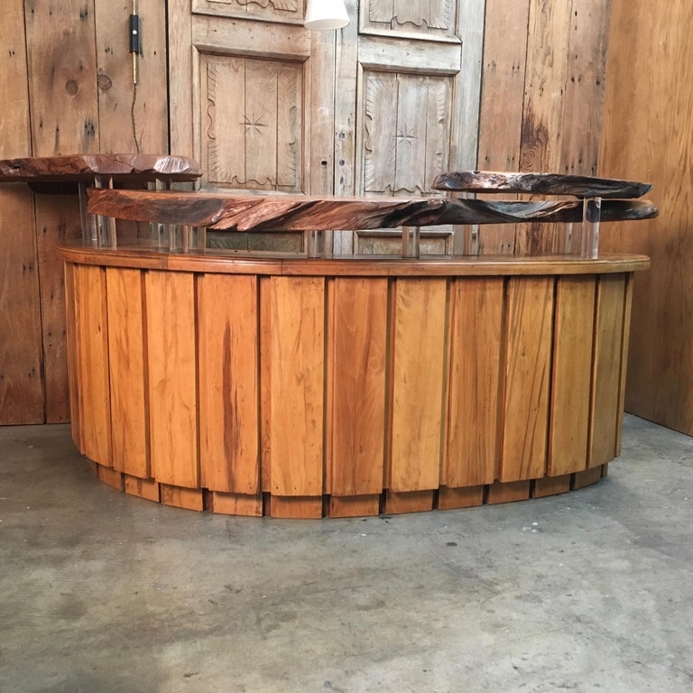 Live Edge Burl Wood Curved Bar with Acrylic Supports