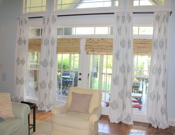 Living Room Window Treatments with Panels and Shades