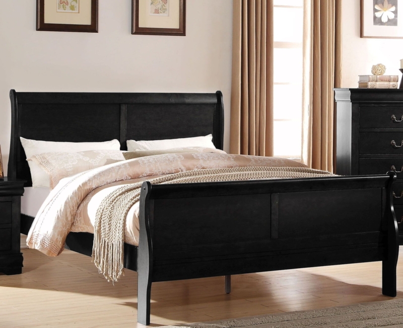 Louis Philippe Black Full Sleigh Bed Classic Design