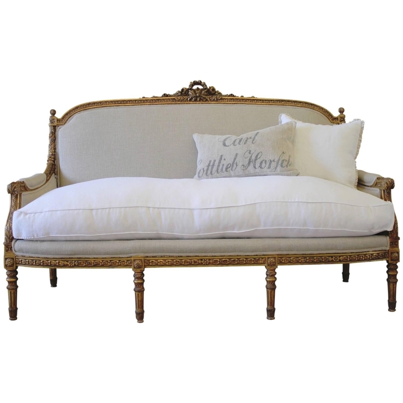 Louis XVI Style Giltwood French Sofa in Irish Linen