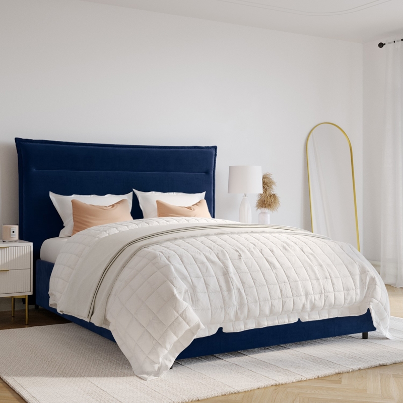 Luxurious Blue Velvet Upholstered Bed Design